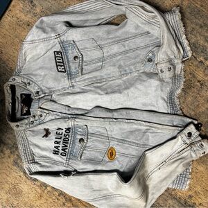 Harley-Davidson Light Wash Denim Jean Jacket with Patch Details
